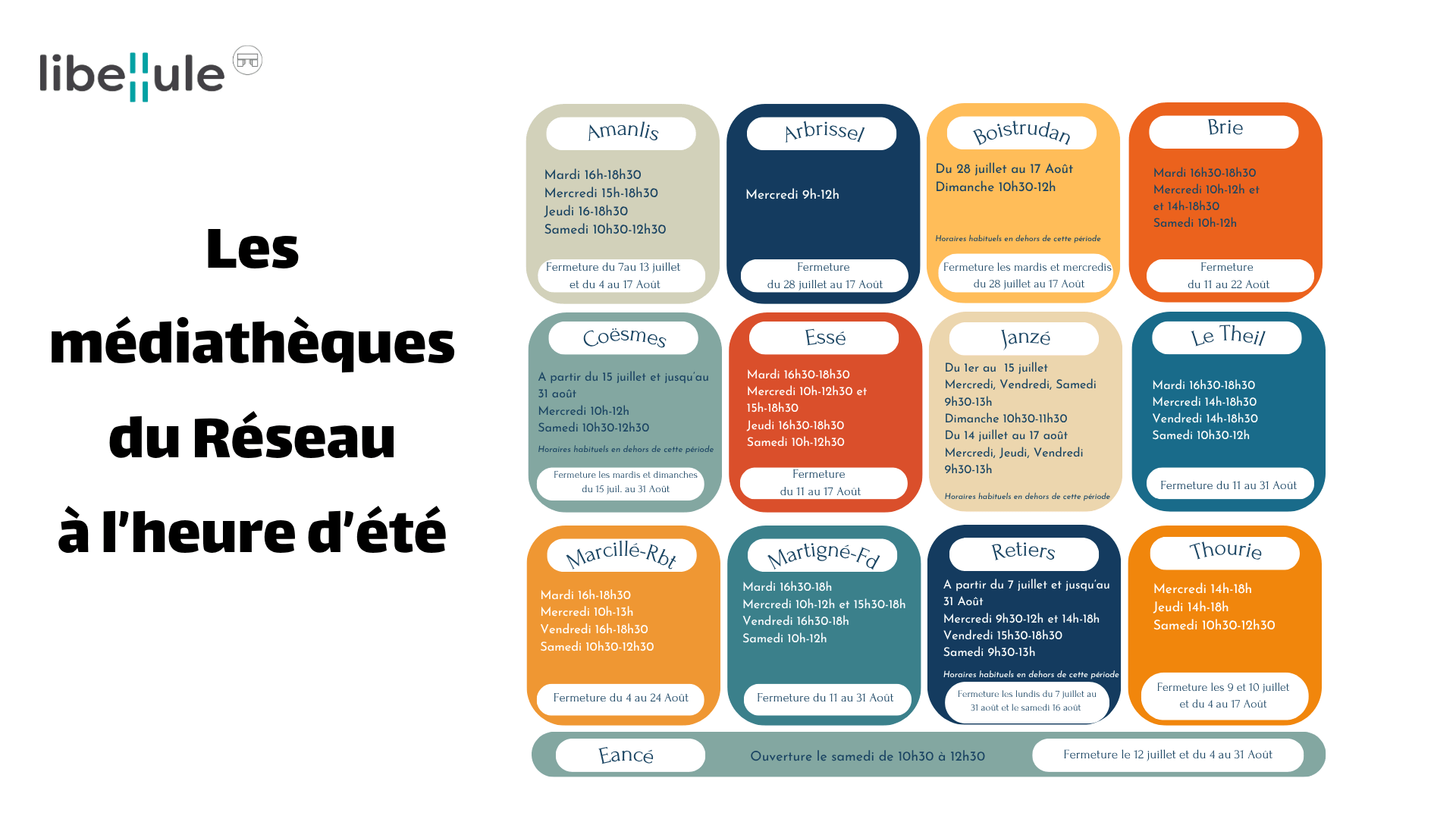 horaires d'été des médiathèques 2025